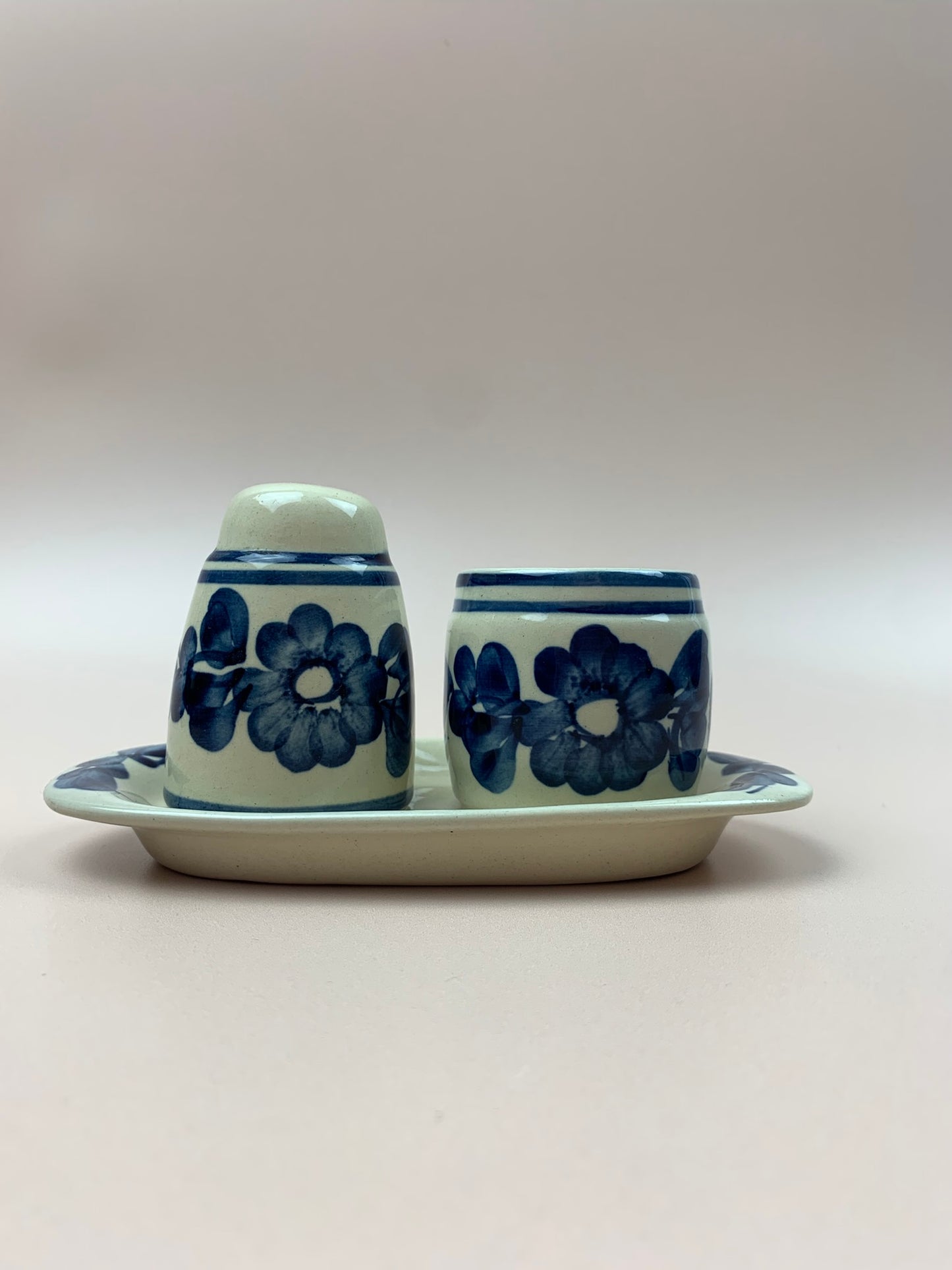 Vintage Ivory and Blue Ceramics Salt and Pepper Set