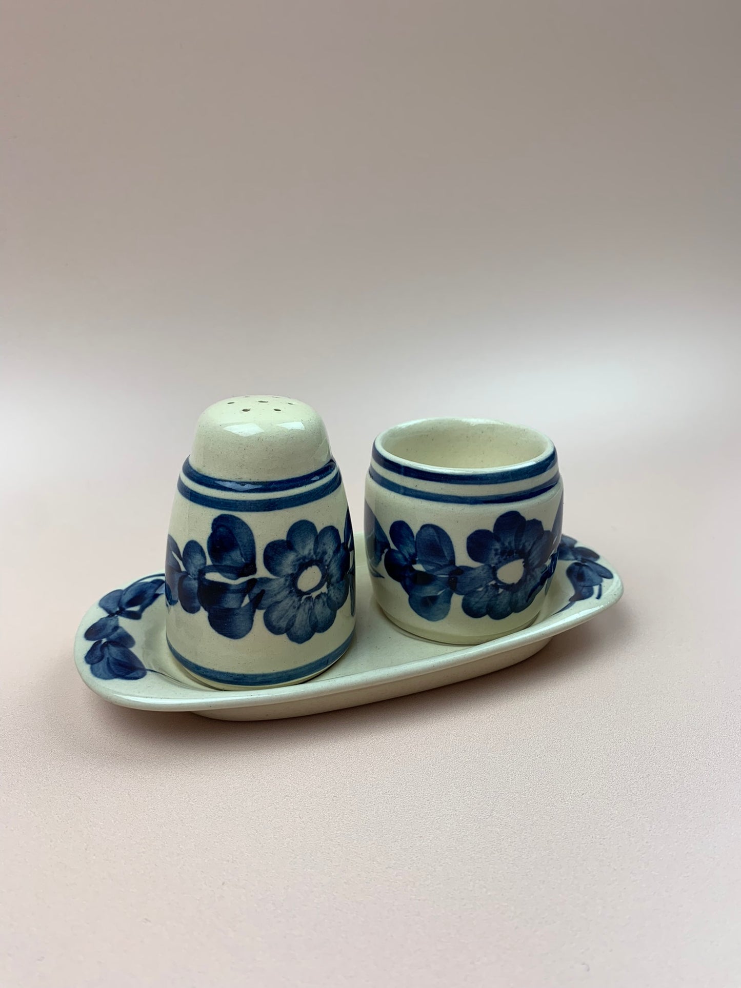 Vintage Ivory and Blue Ceramics Salt and Pepper Set