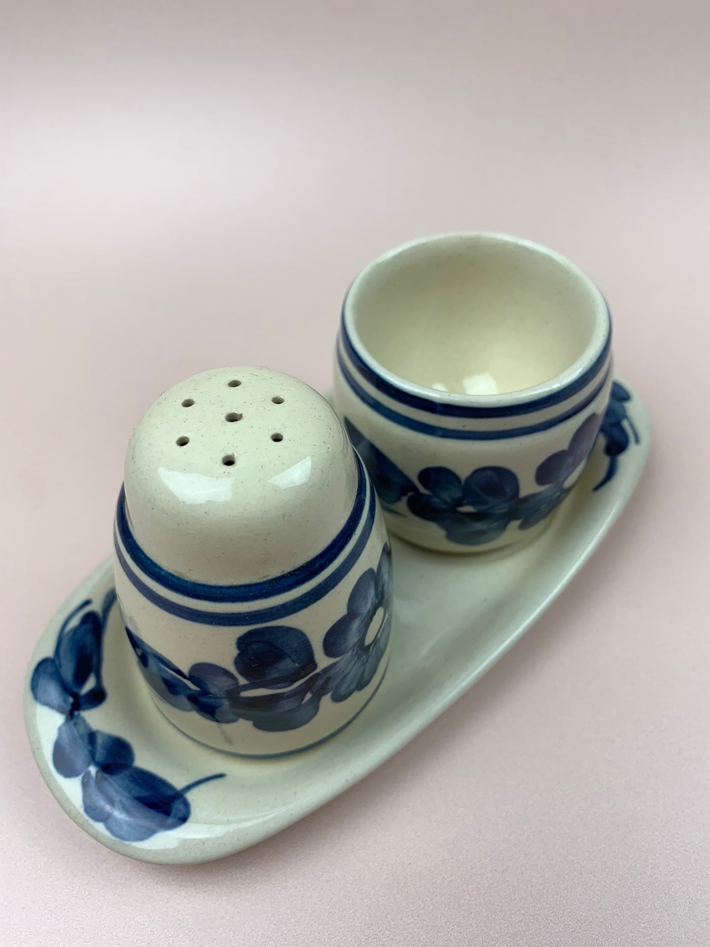 Vintage Ivory and Blue Ceramics Salt and Pepper Set