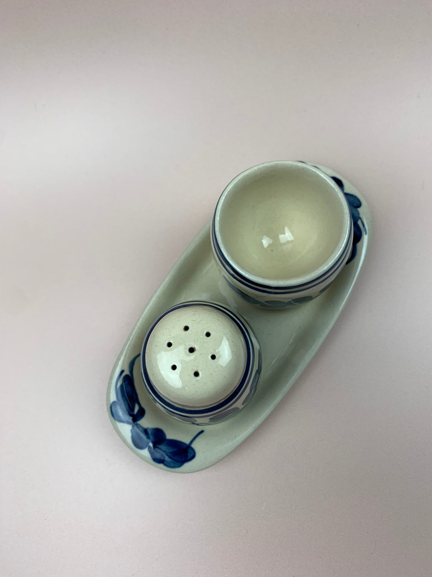 Vintage Ivory and Blue Ceramics Salt and Pepper Set