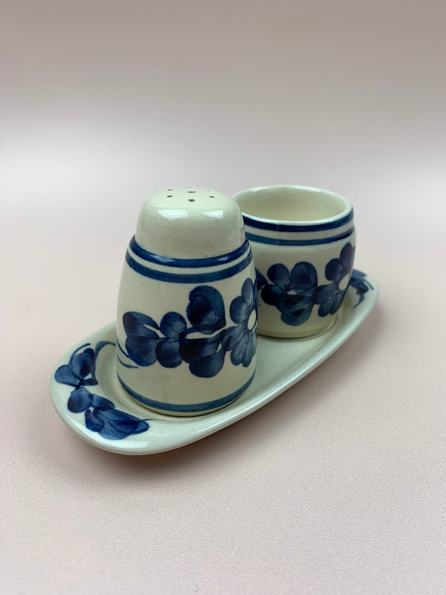 Vintage Ivory and Blue Ceramics Salt and Pepper Set