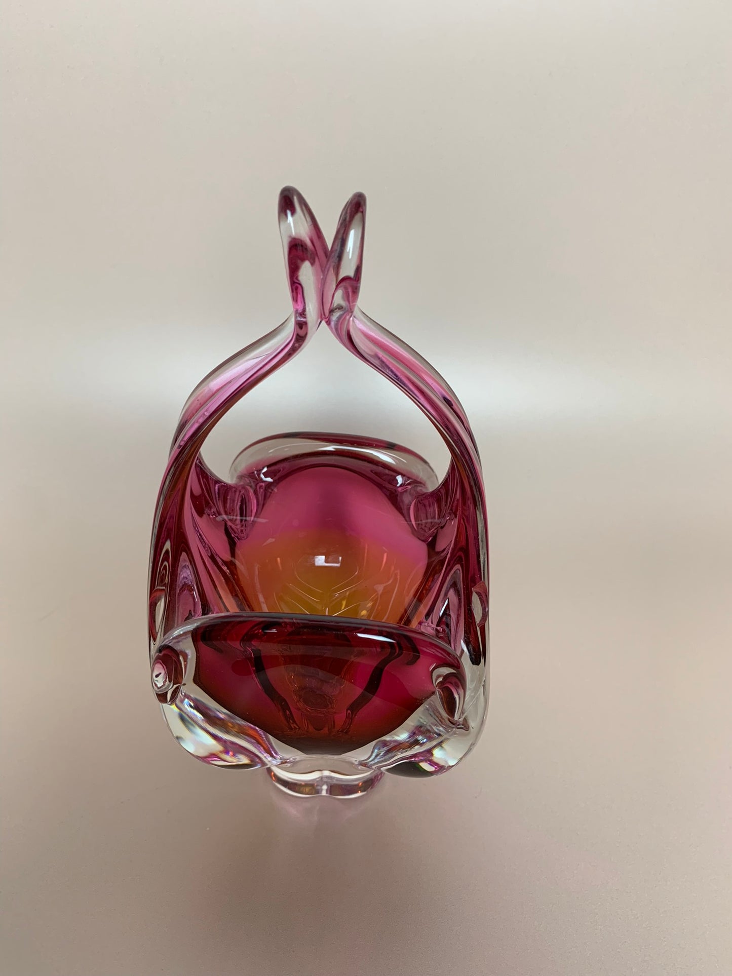 Pink and Orange Glass Basket by Josef Hospodka