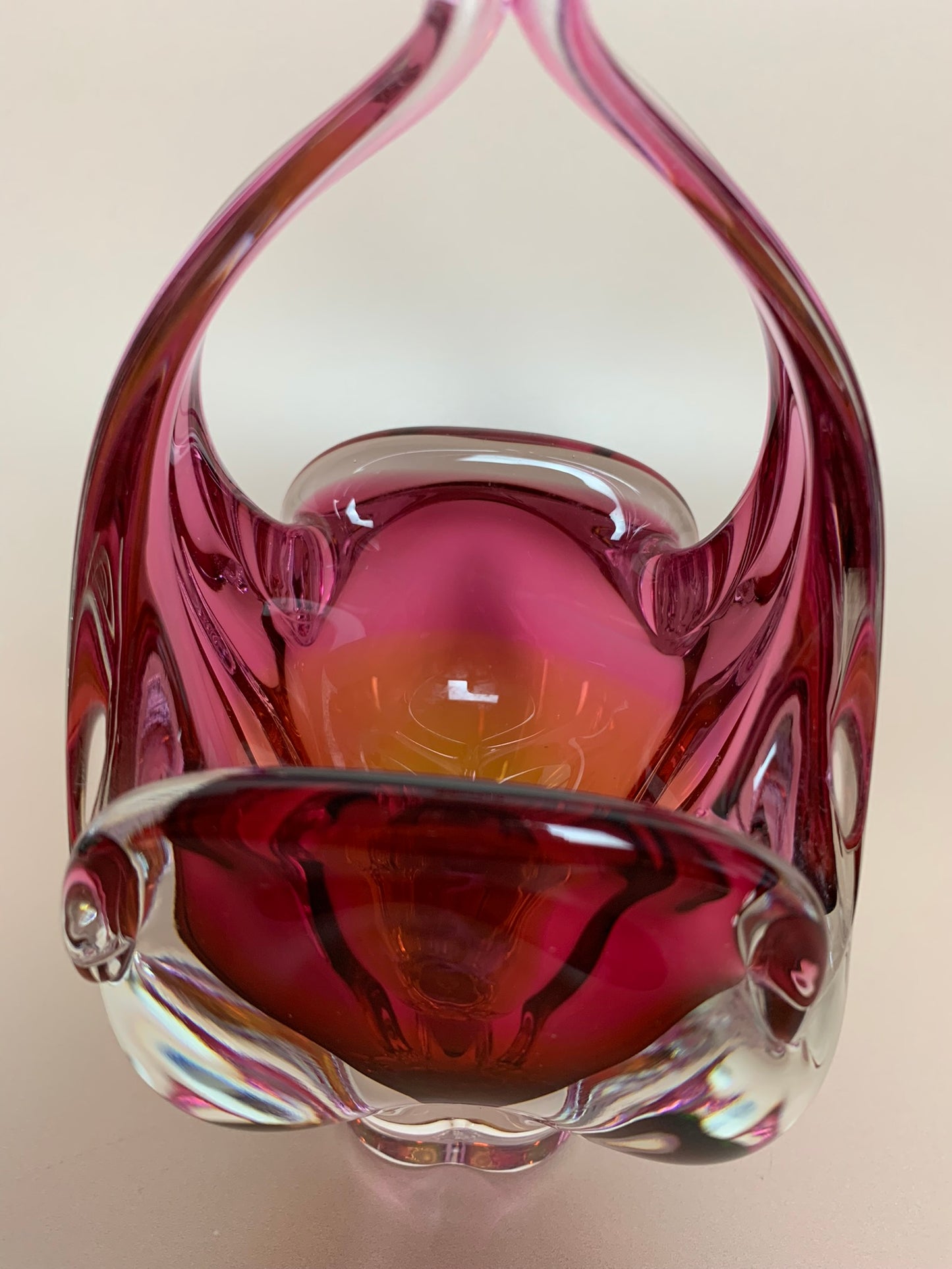 Pink and Orange Glass Basket by Josef Hospodka