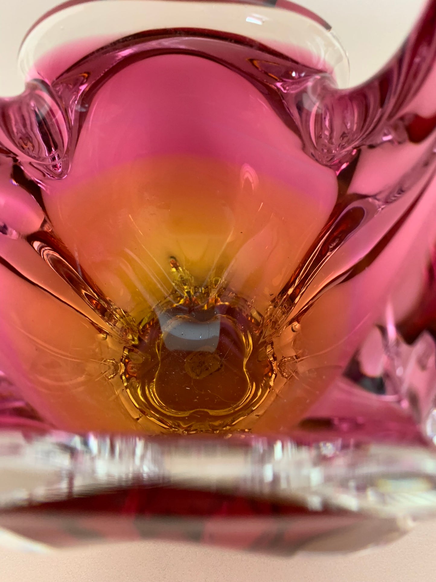 Pink and Orange Glass Basket by Josef Hospodka