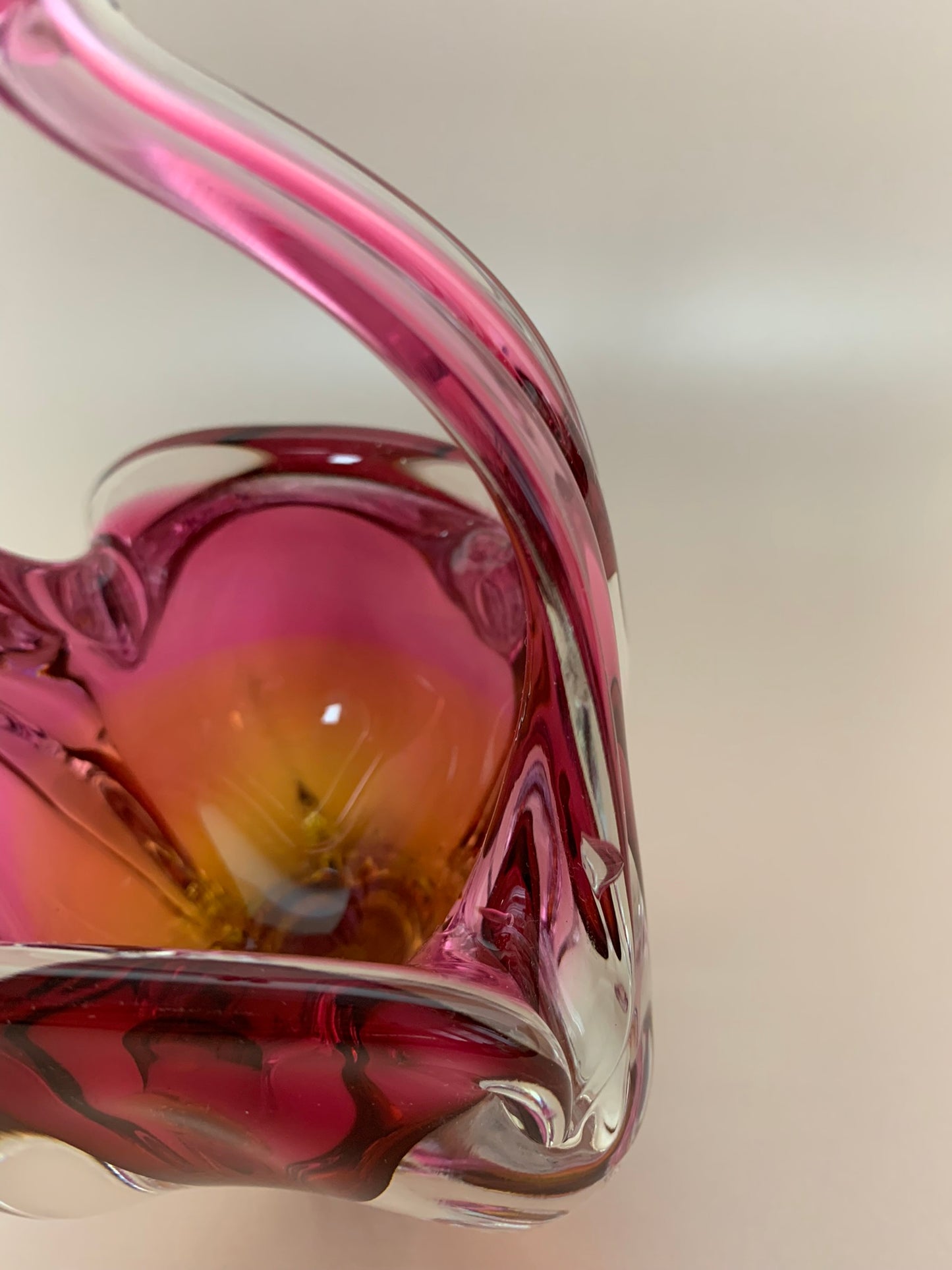 Pink and Orange Glass Basket by Josef Hospodka