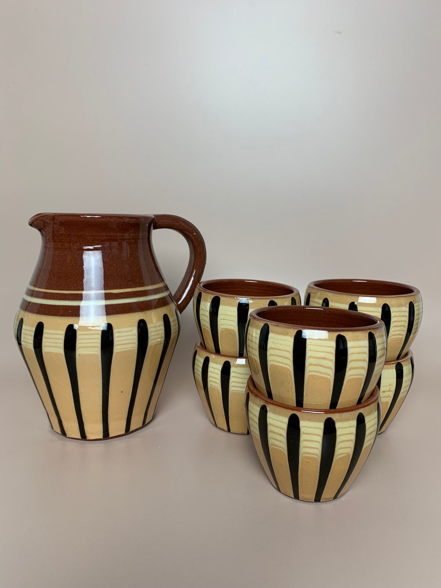 Bulgarian Troyan Pottery Jug and Cups Set