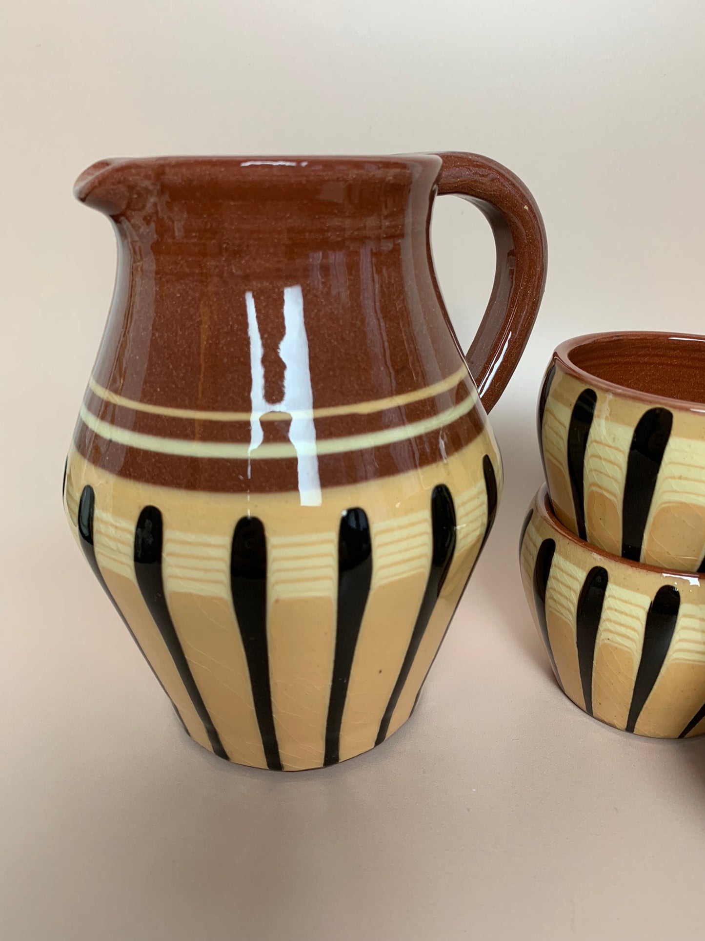 Bulgarian Troyan Pottery Jug and Cups Set