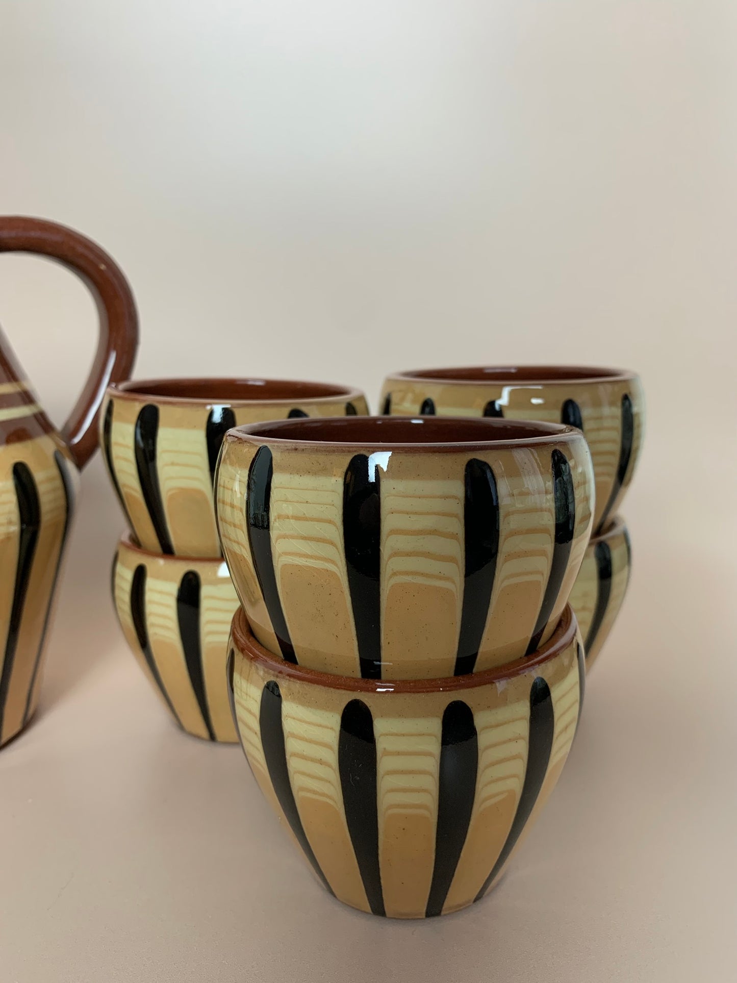 Bulgarian Troyan Pottery Jug and Cups Set