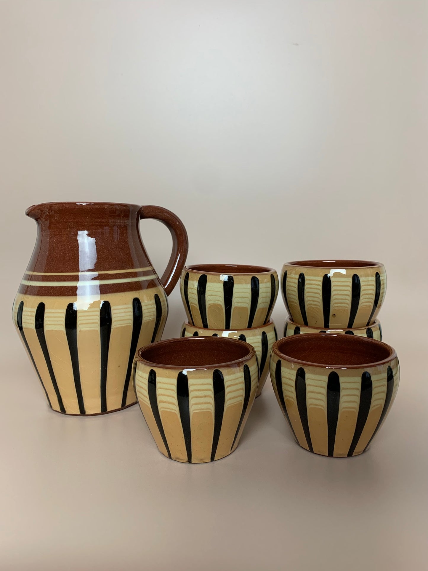 Bulgarian Troyan Pottery Jug and Cups Set