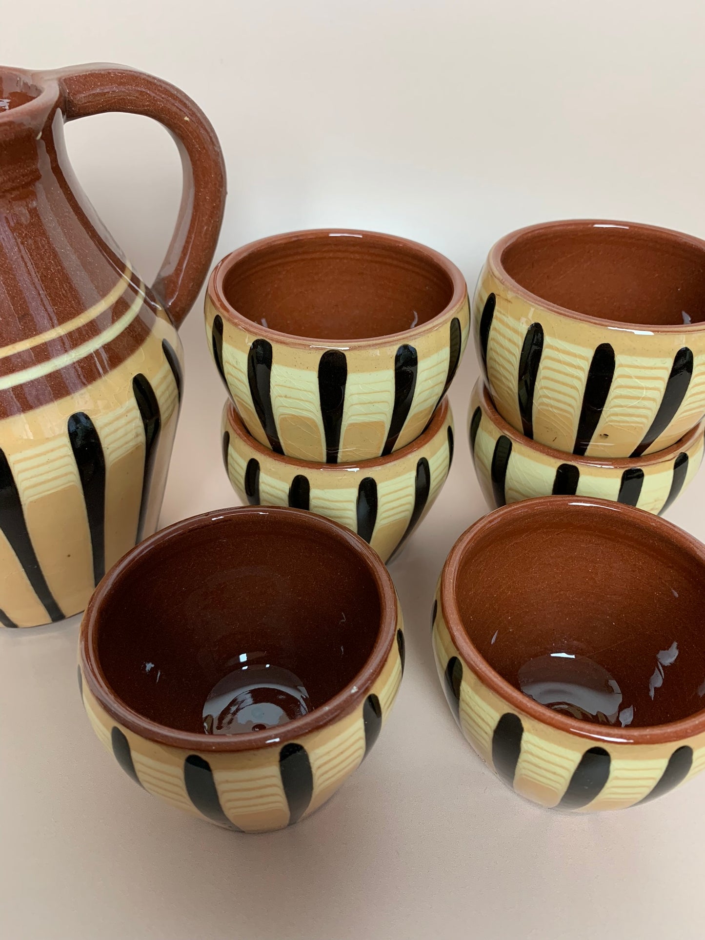 Bulgarian Troyan Pottery Jug and Cups Set