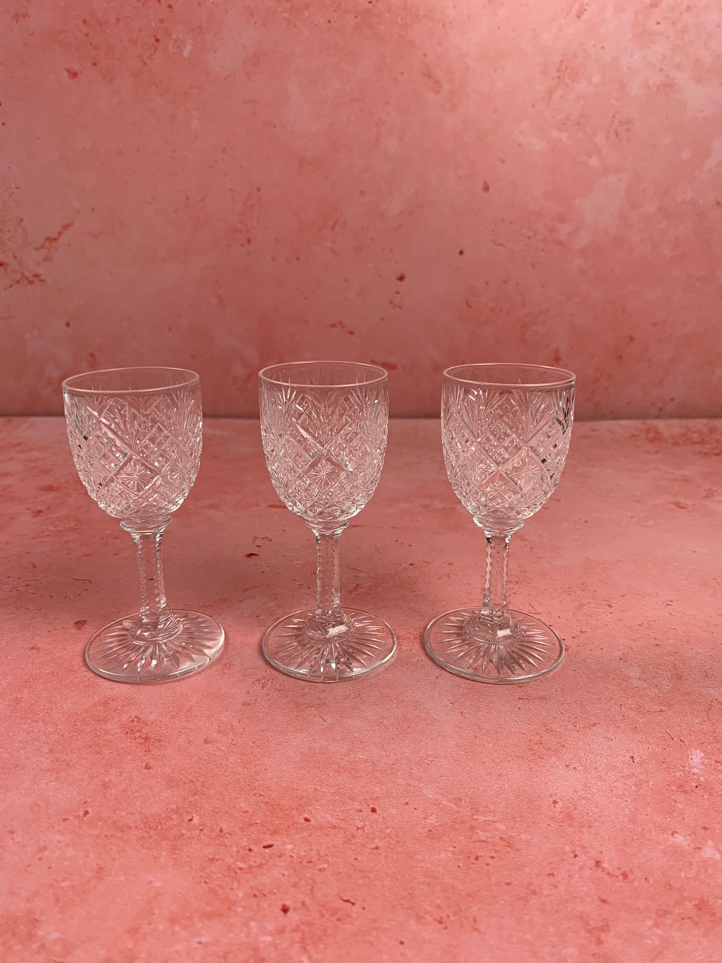 Three Vintage Crystal Thomas Webb Sherry Glasses