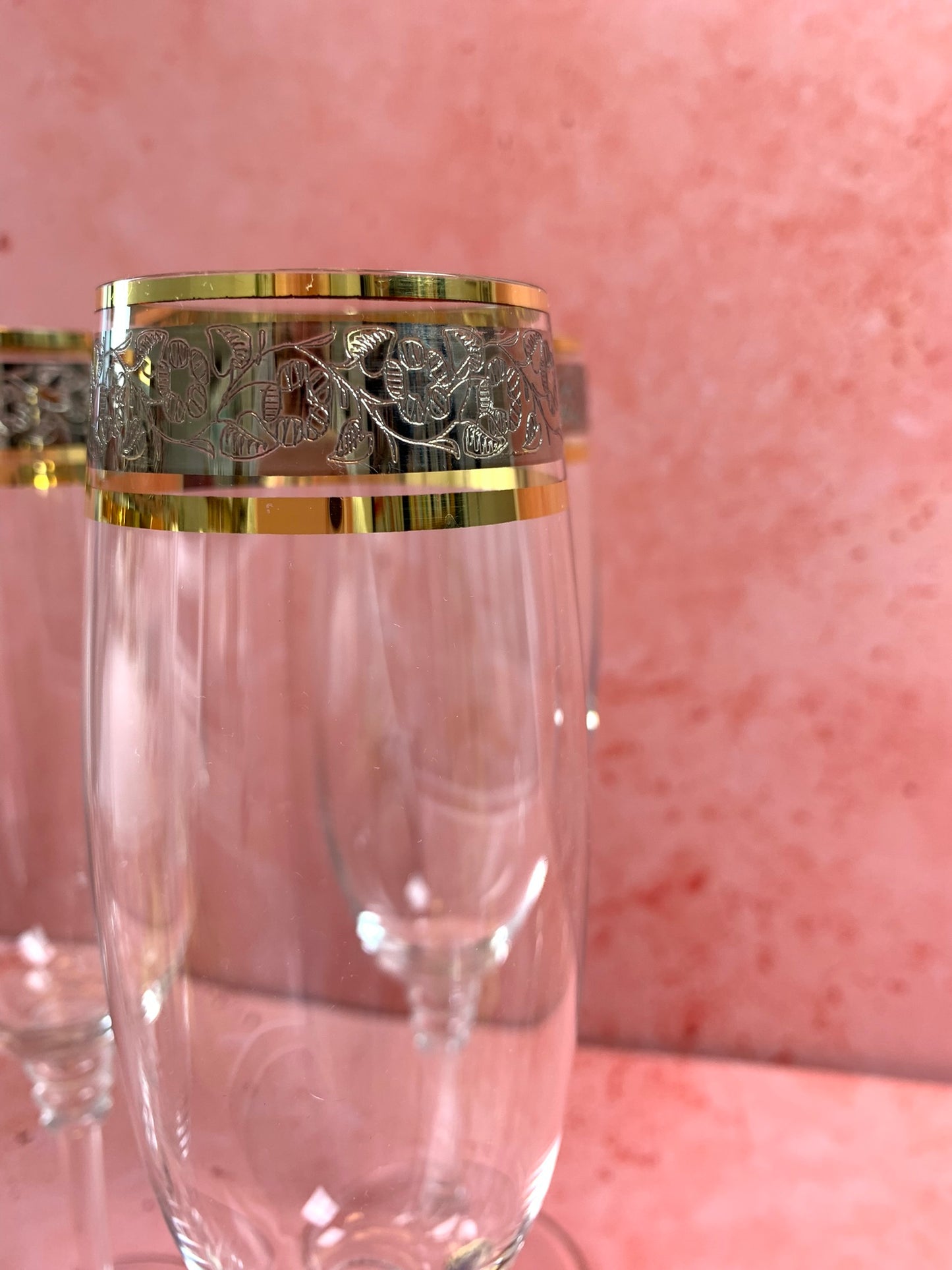 Five 21st Century Champagne Glasses With Gold Rim