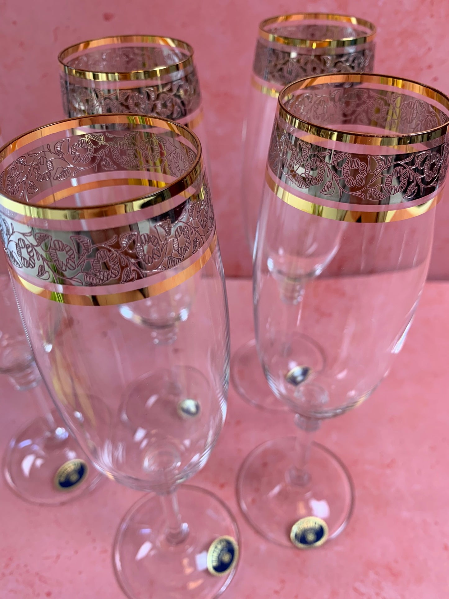 Five 21st Century Champagne Glasses With Gold Rim