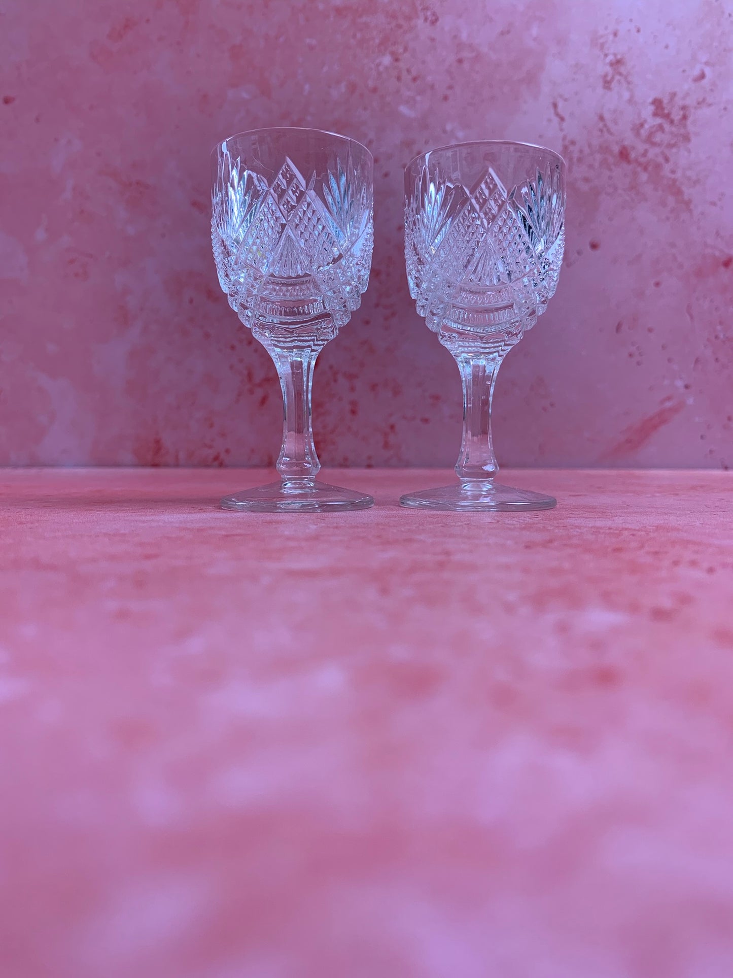 Two Crystal Vintage Sherry Glasses