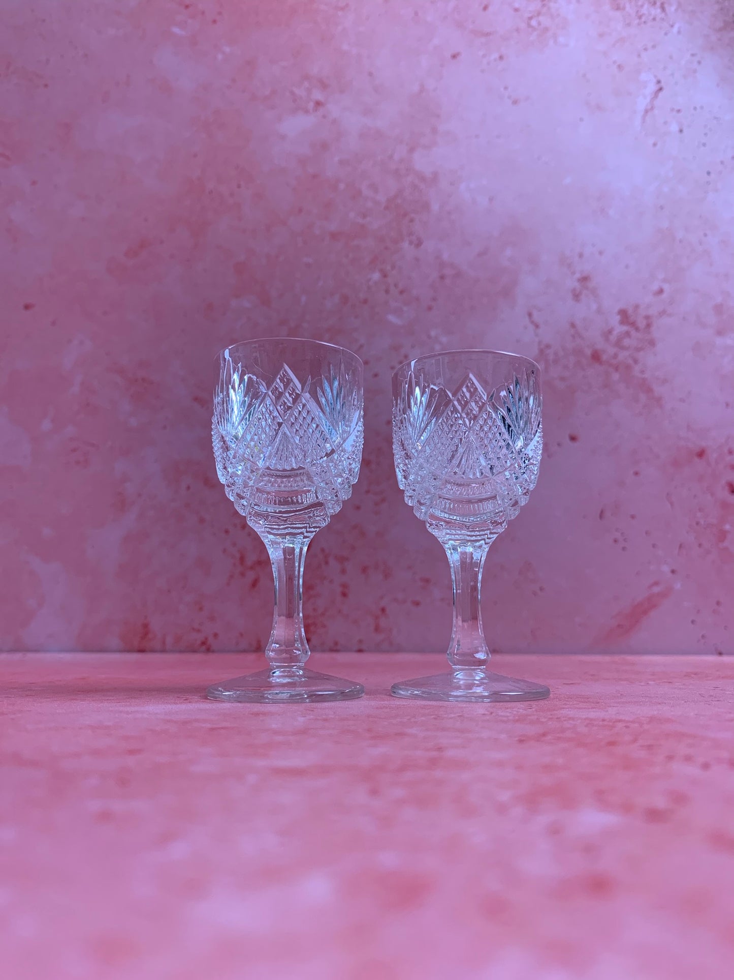 Two Crystal Vintage Sherry Glasses