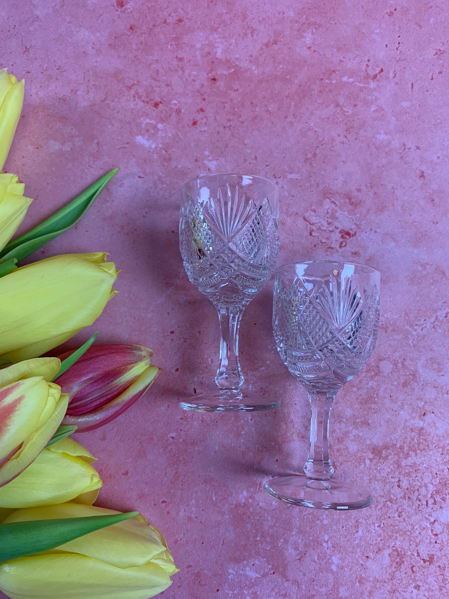 Two Crystal Vintage Sherry Glasses