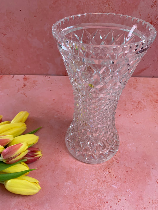 Vintage Long Glass Cut Vase