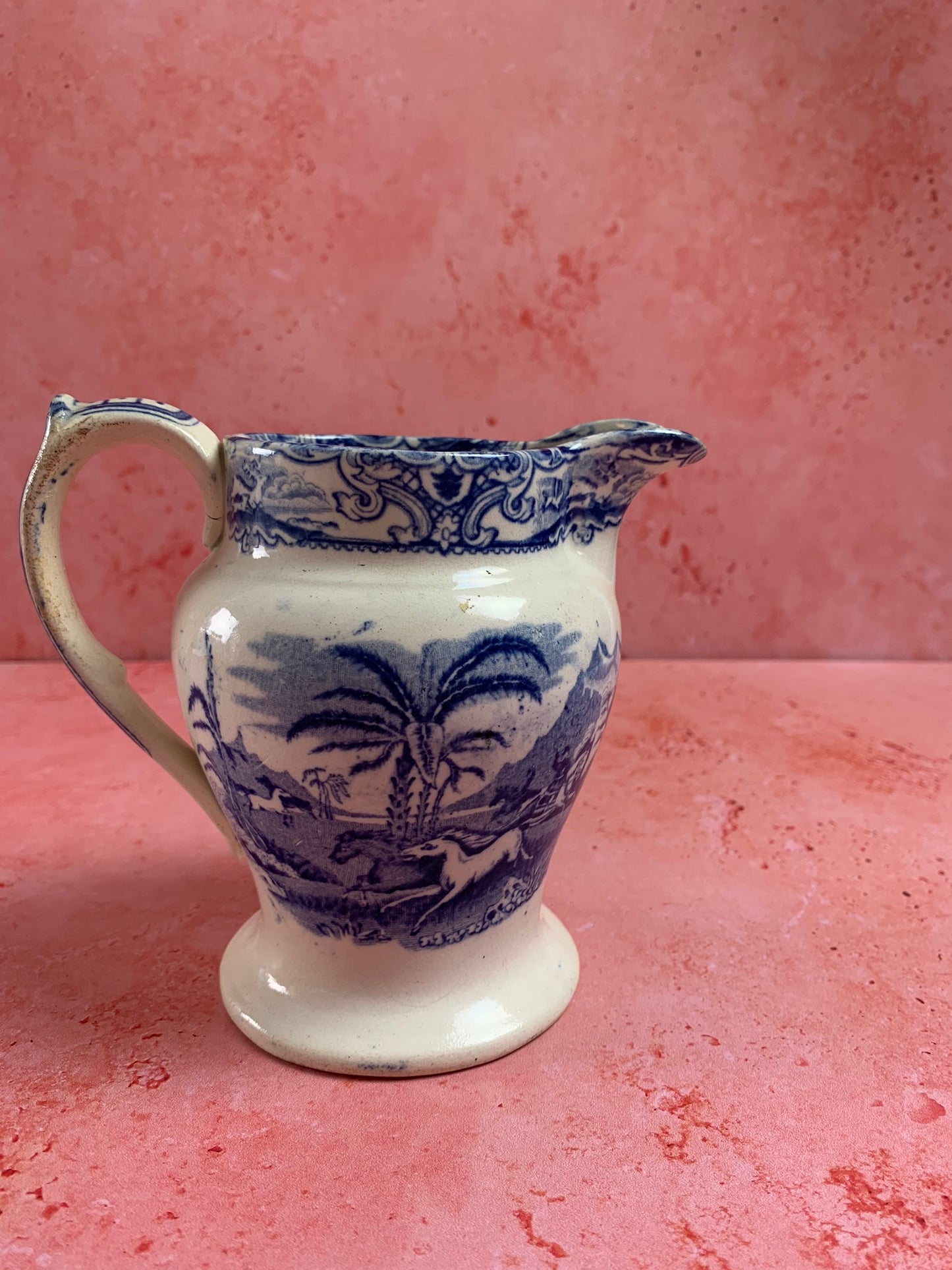 19th century Pottery Jug with horse hunting scene painting