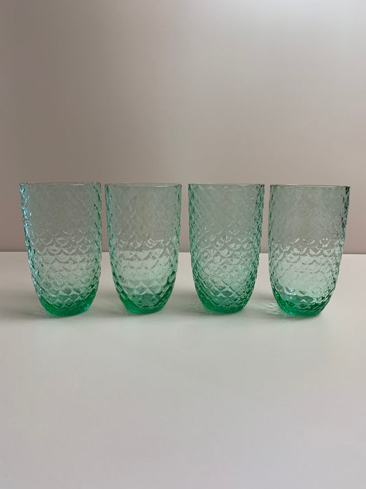 Four Vintage Style  Green Glasses