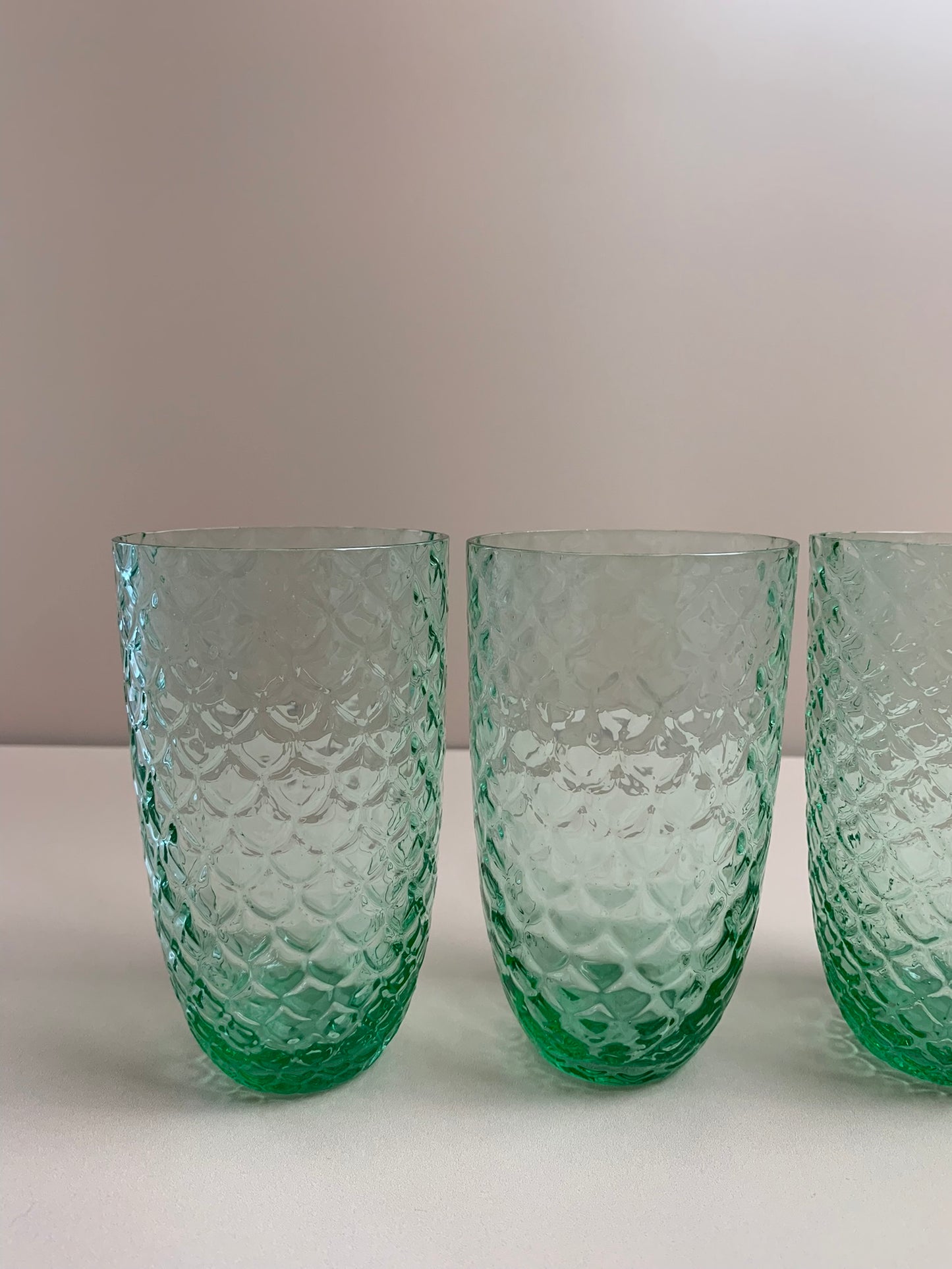 Four Vintage Style  Green Glasses