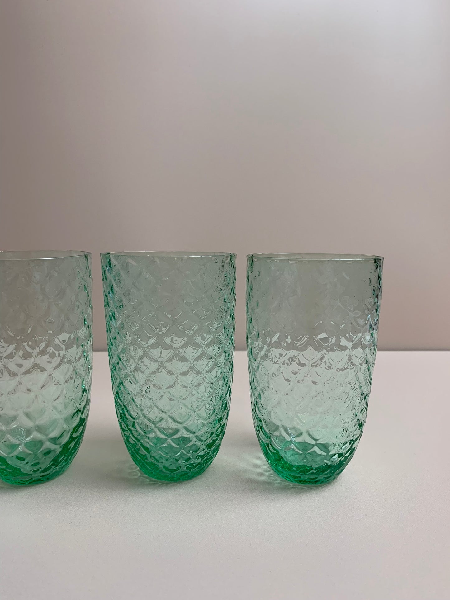 Four Vintage Style  Green Glasses